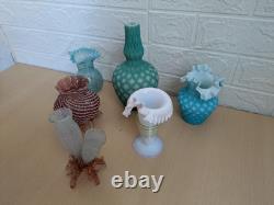 Vase en verre soufflé antique de récif côtier en velours découpé x 6 ensemble extrêmement rare en bon état