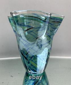 Vase en verre soufflé splatter turquoise en case Murano MCM vintage grand modèle