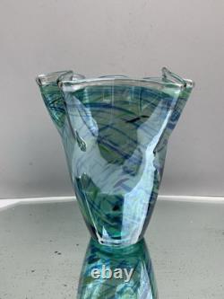 Vase en verre soufflé splatter turquoise en case Murano MCM vintage grand modèle