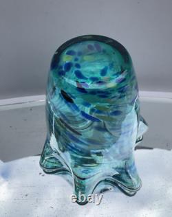 Vase en verre soufflé splatter turquoise en case Murano MCM vintage grand modèle