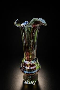 Vase en verre soufflé style Murano, art du verre soufflé à la main vintage, 37 cm, rétro des années 70
