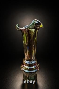 Vase en verre soufflé style Murano, art du verre soufflé à la main vintage, 37 cm, rétro des années 70