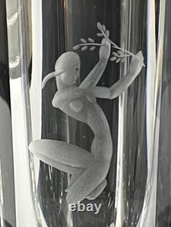 Vase en verre suédois Art Déco Elis Bergh 1937, gravé d'une femme nue, signé Elis Bergh