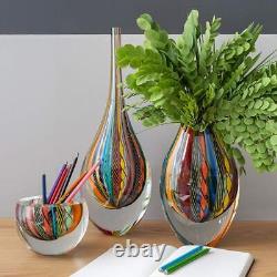 Vase en verre suspendu hippie avec cannes colorées en verre soufflé à la main de style Murano