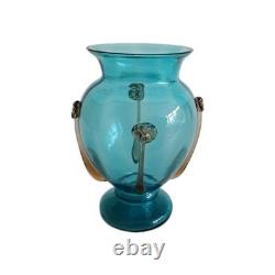 Vase en verre turquoise canard Art Nouveau embellie beau petit 12 cm vintage