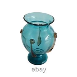 Vase en verre turquoise canard Art Nouveau embellie beau petit 12 cm vintage