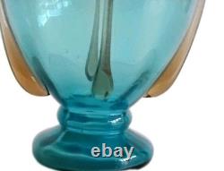 Vase en verre turquoise canard Art Nouveau embellie beau petit 12 cm vintage