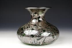Vase en verre vert encadré d'argent de l'Art Nouveau américain époustouflant, Alvin Corp