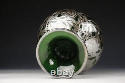 Vase en verre vert encadré d'argent de l'Art Nouveau américain époustouflant, Alvin Corp