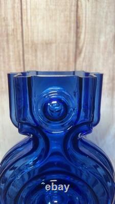Vase en verre vintage Helena Tynell Riihimäen Lasi bleu Aitanlukko / cadenas n° 1653