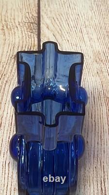 Vase en verre vintage Helena Tynell Riihimäen Lasi bleu Aitanlukko / cadenas n° 1653