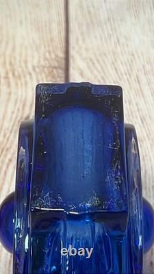 Vase en verre vintage Helena Tynell Riihimäen Lasi bleu Aitanlukko / cadenas n° 1653