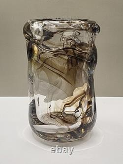 Vase en verre vintage knobbly de Whitefriars, marron strié, 1964, W Wilson, H Dyer, en très bon état