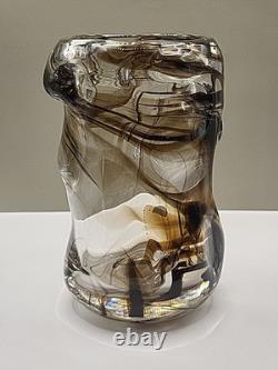 Vase en verre vintage knobbly de Whitefriars, marron strié, 1964, W Wilson, H Dyer, en très bon état