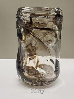 Vase en verre vintage knobbly de Whitefriars, marron strié, 1964, W Wilson, H Dyer, en très bon état
