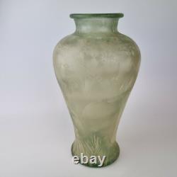 Vase en verre vintage large et inhabituel avec décoration en superposition de 32 cm de hauteur
