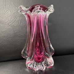 Vase en verre vintage vibrant de style milieu du siècle Josef Hospodka Chribska 20 cm, lourd 1,7 kg