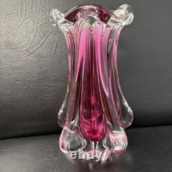 Vase en verre vintage vibrant de style milieu du siècle Josef Hospodka Chribska 20 cm, lourd 1,7 kg