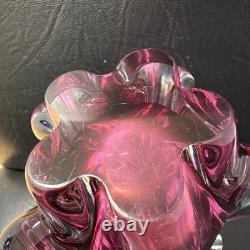Vase en verre vintage vibrant de style milieu du siècle Josef Hospodka Chribska 20 cm, lourd 1,7 kg