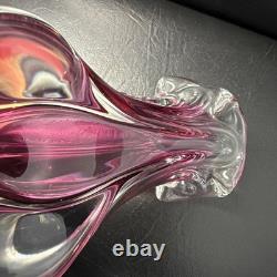 Vase en verre vintage vibrant de style milieu du siècle Josef Hospodka Chribska 20 cm, lourd 1,7 kg