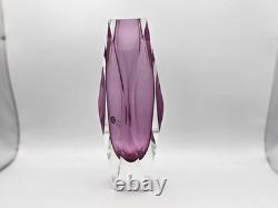Vase facetté Vintage Formia Murano encadré violet / rose ÉTIQUETTE ORIGINALE