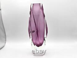 Vase facetté Vintage Formia Murano encadré violet / rose ÉTIQUETTE ORIGINALE