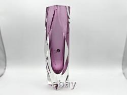 Vase facetté Vintage Formia Murano encadré violet / rose ÉTIQUETTE ORIGINALE