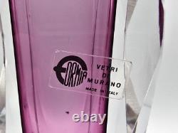 Vase facetté Vintage Formia Murano encadré violet / rose ÉTIQUETTE ORIGINALE