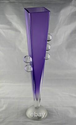Vase haut en verre art SVAJA améthyste / violet éblouissant parfait et signé 19