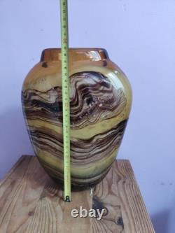 Vase large en verre d'art de studio marbré marron/beige fait main par Don Bagwell