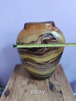 Vase large en verre d'art de studio marbré marron/beige fait main par Don Bagwell