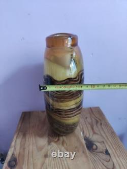 Vase large en verre d'art de studio marbré marron/beige fait main par Don Bagwell