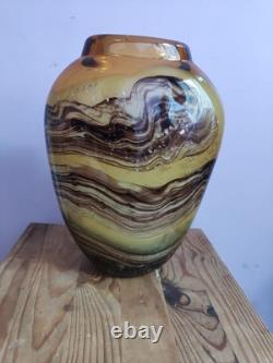 Vase large en verre d'art de studio marbré marron/beige fait main par Don Bagwell