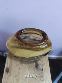 Vase large en verre d'art de studio marbré marron/beige fait main par Don Bagwell