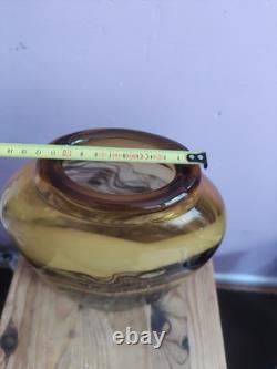 Vase large en verre d'art de studio marbré marron/beige fait main par Don Bagwell