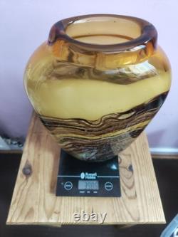 Vase large en verre d'art de studio marbré marron/beige fait main par Don Bagwell