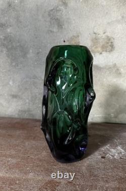 Vase large en verre vintage de Skrdlovice par Pavel Hlava, vert et améthyste englobé