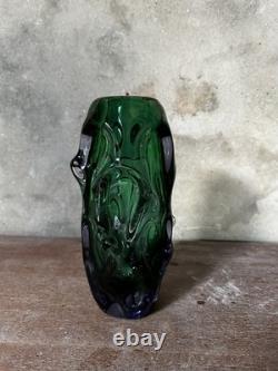 Vase large en verre vintage de Skrdlovice par Pavel Hlava, vert et améthyste englobé
