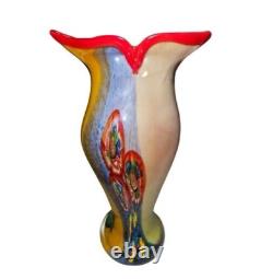 Vase multicolore à queue de poisson en verre millefiori vintage