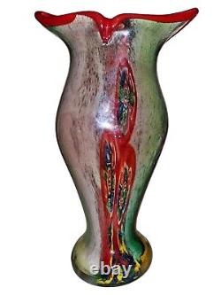 Vase multicolore à queue de poisson en verre millefiori vintage