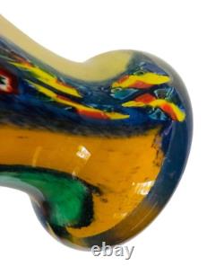Vase multicolore à queue de poisson en verre millefiori vintage