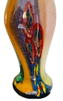 Vase multicolore à queue de poisson en verre millefiori vintage