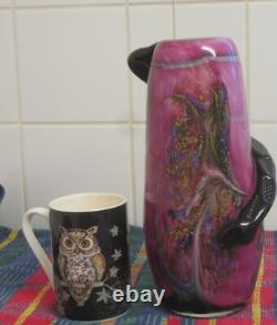 Vase multicolore soufflé à la main J. SANTOS avec serpent appliqué, pièce unique