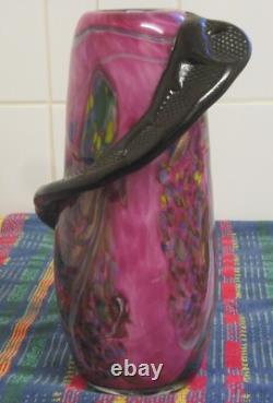 Vase multicolore soufflé à la main J. SANTOS avec serpent appliqué, pièce unique