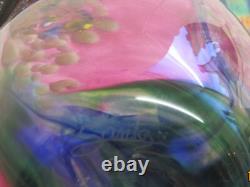 Vase multicolore soufflé à la main J. SANTOS avec serpent appliqué, pièce unique