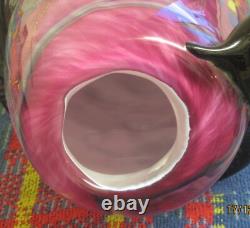 Vase multicolore soufflé à la main J. SANTOS avec serpent appliqué, pièce unique