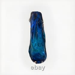 Vase noueux en verre artistique Whitefriars bleu martinet vers 1950 9612 Fabuleux