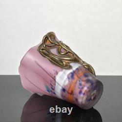 Vase roumain en verre d’art, création Misu Coman, avec décor en bronze, signé