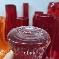 Vase sablier Ruby Red Whitefriars Geoffrey Baxter 9836 avec autocollant d'origine