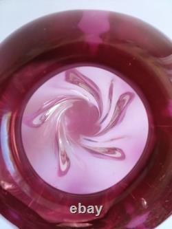 Vase sculptural en verre artistique soufflé à la main, en ombre rose vintage magnifique, torsadé.